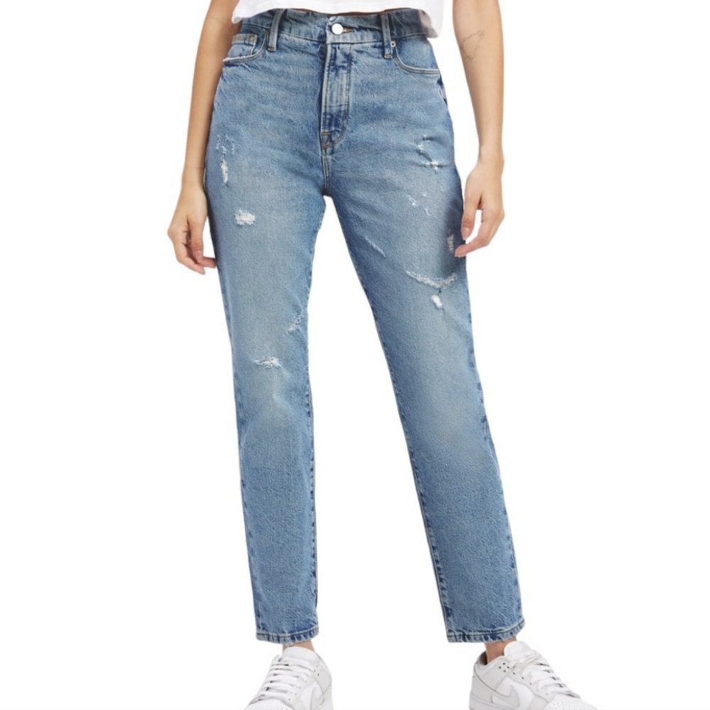 NWT good american good classic high rise straight leg jeans in indigo wash